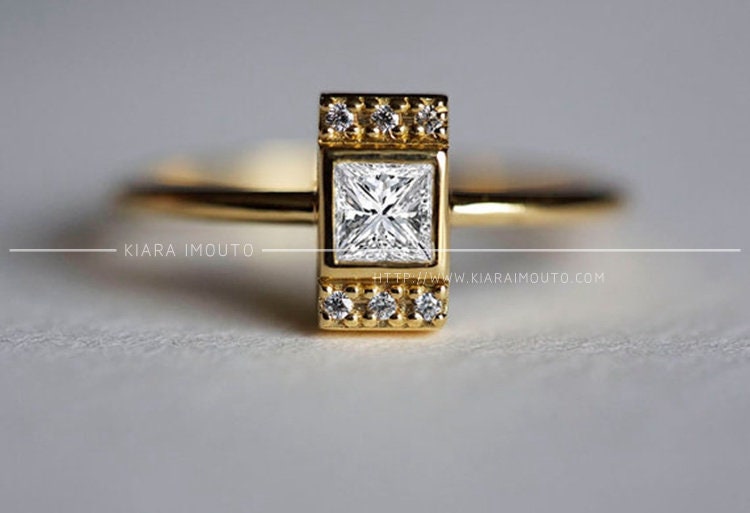 14K Gold Square Cut Engagement Rings, Square Diamond Engagement Ring, Square Wedding Rings, Princess Cut Diamond Ring, Brilliant Cut Diamond