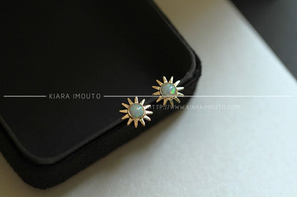 9K Gold Opal Simulant Sun Flower Stud Earrings, Gold Delicate Earrings, Gold Dainty Earrings, Beautiful Earrings For Sensitive Ears