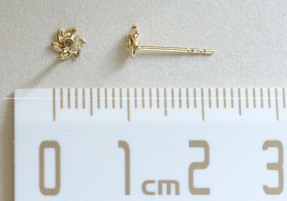 9k Yellow Gold Faceted Olive Flower Earrings, Floral Earrings, Gold Flower Earrings, Flower Stud Earrings, Cubic Zirconia Earrings For Baby