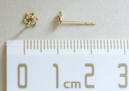 9k Yellow Gold Faceted Olive Flower Earrings, Floral Earrings, Gold Flower Earrings, Flower Stud Earrings, Cubic Zirconia Earrings For Baby