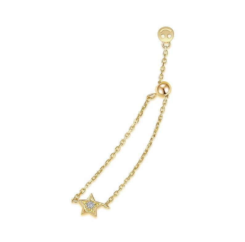 Emoji Face Star Ring, Moissanite Stone, Adjustable Gold Ring, Gold Chain Ring, Stackable Rings, Ring With Chain, Colorless Moissanite