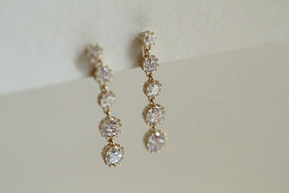 Bridal Drop Earrings, Diamond Long Drop Earrings, Bridal Long Earrings, Diamond Stud Earrings, Wedding Earrings, 9K Gold Dangle Earrings