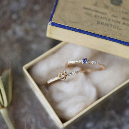 Dainty Rose Ring, Thin Stacking Rings, Stackable Band Rings, Stacked Wedding Bands, Solid 14K Gold Engraved Rings, Vintage Eternity Bands