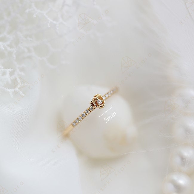 Dainty Rose Ring, Thin Stacking Rings, Stackable Band Rings, Stacked Wedding Bands, Solid 14K Gold Engraved Rings, Vintage Eternity Bands