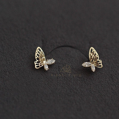 Butterfly Earrings, CZ Diamond Stud Earring, Birthstone Earrings uk, Daily Wear Gold Earring, Dainty Earrings, Minimal Earring, Chic Earring