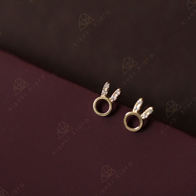 Cute Bunny Earrings, Rabbit Earring, Little Girl Earrings 9k Gold, Playboy Bunny Ear, Hypoallergenic Earrings For Toddlers, Starter Earrings