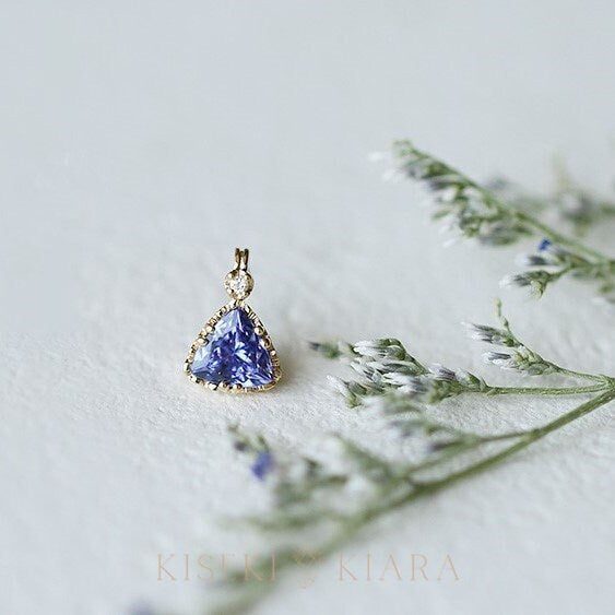 10K Gold Triangle Tanzanite Diamond Pendant, Brilliant Cut Diamond Necklace, Blue Tanzanite Gemstone Necklace, Dainty Diamond Necklace