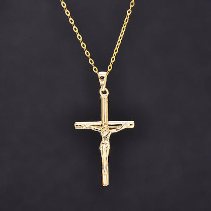 14K Solid Gold Holy Cross Catholic Crucifix Pendant, Celtic Cross Catholic, Jesus Christ Necklace, Dainty Religious Christ Cross Chain