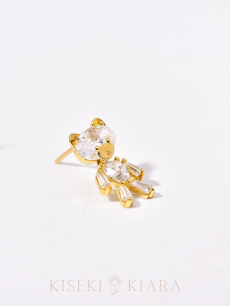 10k Solid Gold 3d Teddy Bear Earrings, Gummy Bear Earrings For Girls Kids, Fuzzy Teddy Bear Earrings, Cute Bear Earrings, Hypoallergenic