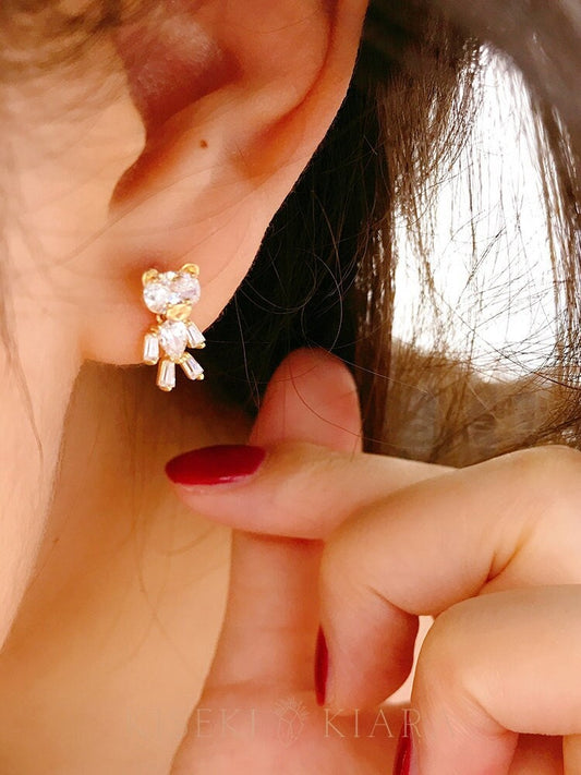 10k Solid Gold 3d Teddy Bear Earrings, Gummy Bear Earrings For Girls Kids, Fuzzy Teddy Bear Earrings, Cute Bear Earrings, Hypoallergenic