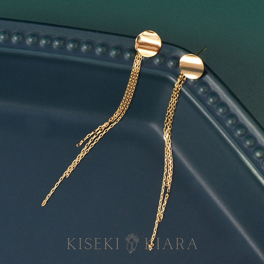 10k Solid Gold Bridal Long Statement Earrings, Thread Chain Earrings, Box Chain Threader Earrings, Chandelier Earrings For Wedding Party
