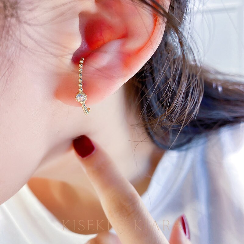 10k Solid Gold Beaded Diamond Ball Screwbacks, Conch Ear Cuff, Ear Wrap Crawler Hook Earrings, Unique Earrings Women, Statement Earrings