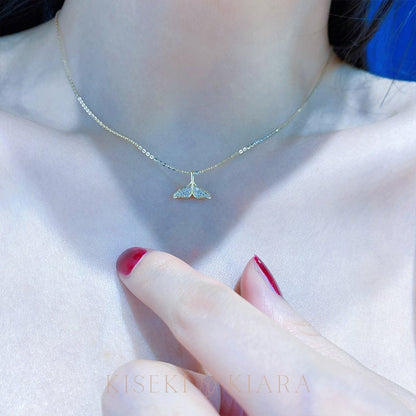 14k Solid Gold Cz Diamond Whale Tail Fluke Pendant Necklace, Mermaid Tail, Fairy Tail Necklace, Dolphin Tail Necklace, Orca Tail Necklace