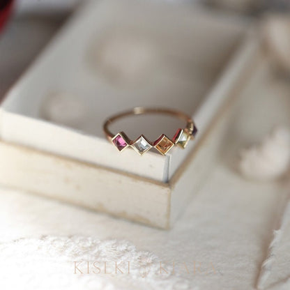 Mothers Ring 5 Stones Engagement Ring, Colorful Five Stone Family Ring, 5 Stone Eternity Ring, 5 Birthstone Stacking Ring, Matching Band