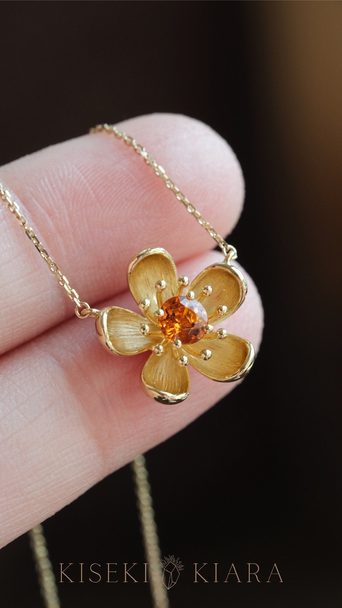 Natural Fanta Garnet 3d Flower Pendant Necklace, Bright Orange Mandarin Spessartite Garnet, Dainty Collar Necklace, Delicate Floral Choker