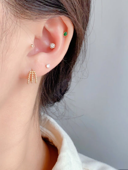 10k Solid Gold Triple Beaded Helix Hoop Earrings | Handcrafted Jewelry | Hypoallergenic | Unique Gift | Elegant and Versatile Design