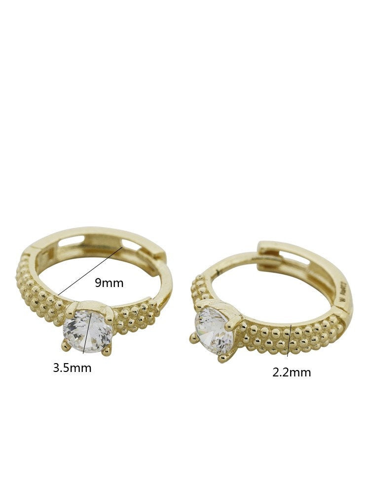 10k Solid Gold Cz Diamond Beaded Hoop Earrings For Women, Delicate Huggies, Stackable Helix Piercing, Unique Cartilage Hoop Everyday Wear