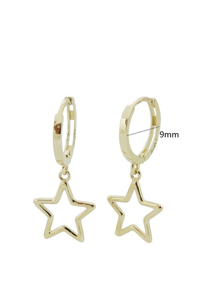 10k Solid Gold Stellar Star Drop Hoop Earrings | Hypoallergenic | Celestial Gift | Shining and Playful Design | Eye-catching Statement Piece