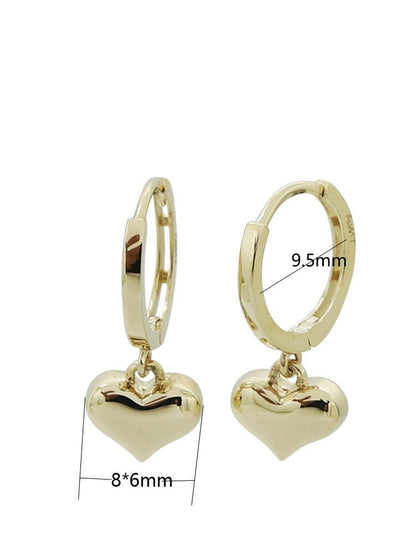 10ct Solid Gold Charming Mini Heart Drop Hoop Earrings | Handcrafted Jewelry | Hypoallergenic | Delicate Gift | Dainty and Romantic Design
