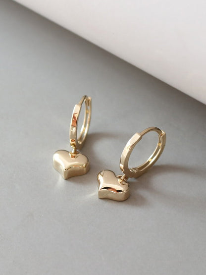 10ct Solid Gold Charming Mini Heart Drop Hoop Earrings | Handcrafted Jewelry | Hypoallergenic | Delicate Gift | Dainty and Romantic Design