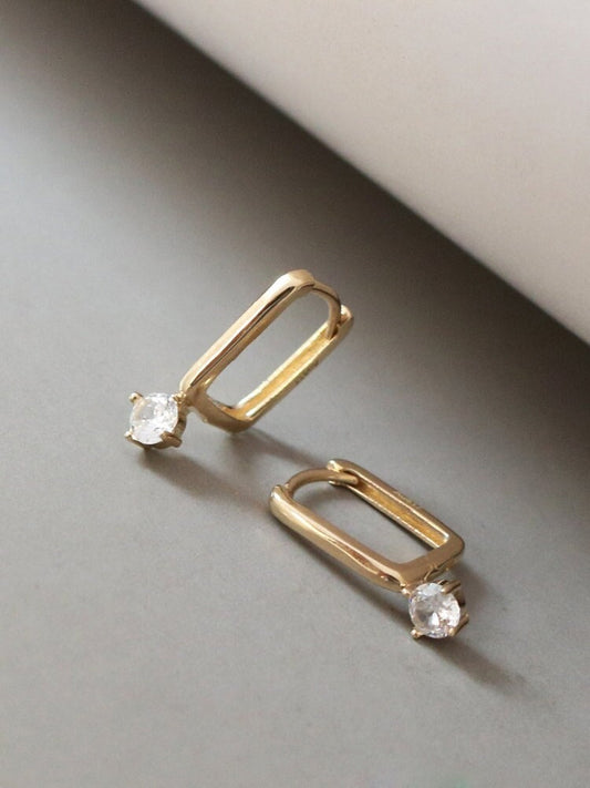 10k Solid Gold Chic Rectangular Dangles, Geometric Drop Hoops, Cz Diamond Earrings, Unique Hoop Style, Timeless Hoop Jewelry, Hypoallergenic