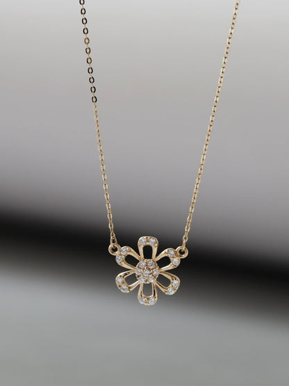 14k Solid Gold Beautiful Flower Pendant Necklace | Handcrafted Floral Jewelry | Hypoallergenic | Delicate Gift | Blossoming Timeless Design