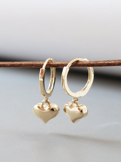 10ct Solid Gold Charming Mini Heart Drop Hoop Earrings | Handcrafted Jewelry | Hypoallergenic | Delicate Gift | Dainty and Romantic Design