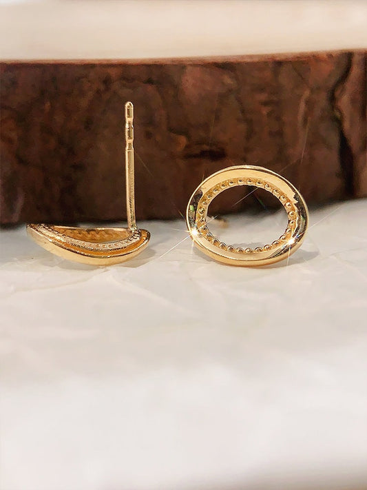 10k Solid Gold Antique Oval Earrings, Hollow Round Earrings, Button Earrings, Classic Earrings, Eye-catching Geometric Statement Earrings
