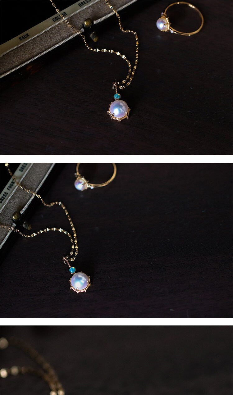 7-7.5mm Vintage Opal Pearl Pendant, High Quality Luster Freshwater Pearl Charm Necklace, Timeless Beauty Natural Pearl Jewelry Gift For Her