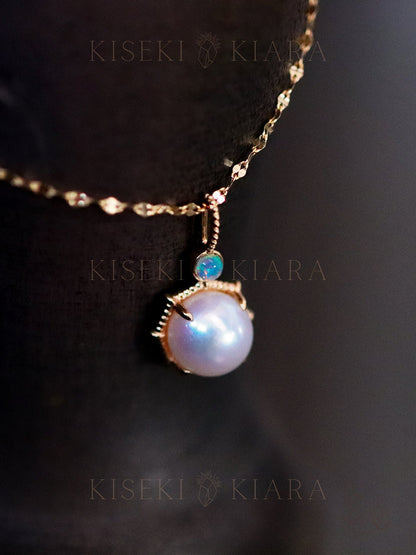 7-7.5mm Vintage Opal Pearl Pendant, High Quality Luster Freshwater Pearl Charm Necklace, Timeless Beauty Natural Pearl Jewelry Gift For Her