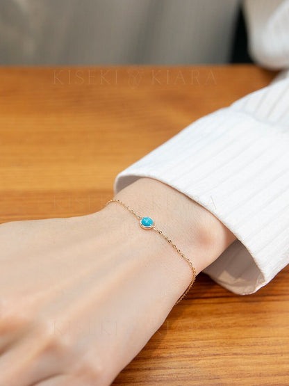 14k Solid Gold Dainty Bezel Set Turquoise Bracelet, Minimalist Chain Bracelet, Bohemian Turquoise Charm Bracelet, Natural Turquoise Jewelry