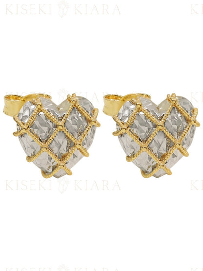Dual Color Love Stud Earrings, Two Color Gold Heart Shaped Earrings, Chic Earrings, 14k Solid Gold Yellow And White Two Tone Gold Earrings