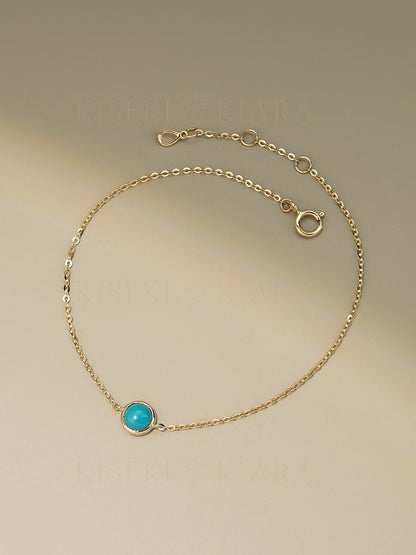 14k Solid Gold Dainty Bezel Set Turquoise Bracelet, Minimalist Chain Bracelet, Bohemian Turquoise Charm Bracelet, Natural Turquoise Jewelry