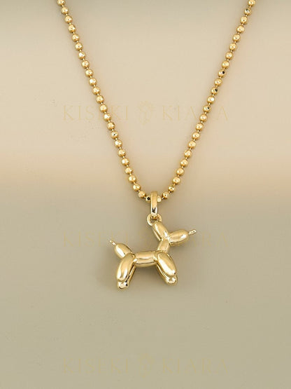 14k Solid Gold Balloon Dog Pendant, Balloon Twisting Puppy Charm Necklace, Animal Pendant Charm, Cute Dog Pendant, Dogs Lover Pet Jewelry