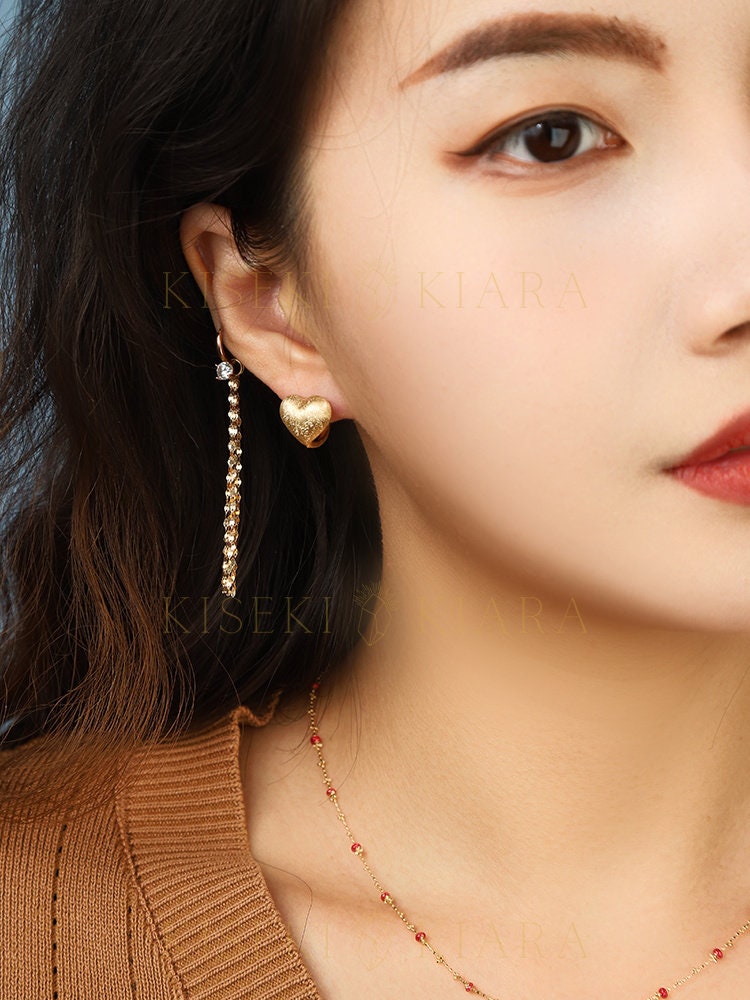 18k Solid  Gold Satin Brushed Texture Heart Hoop Earrings, Love Shaped Earrings, Artisan Earrings, Unique Hoop Earrings, Elegant Earrings