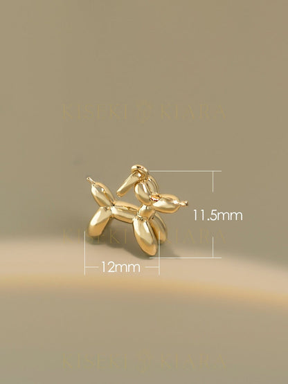 14k Solid Gold Balloon Dog Pendant, Balloon Twisting Puppy Charm Necklace, Animal Pendant Charm, Cute Dog Pendant, Dogs Lover Pet Jewelry