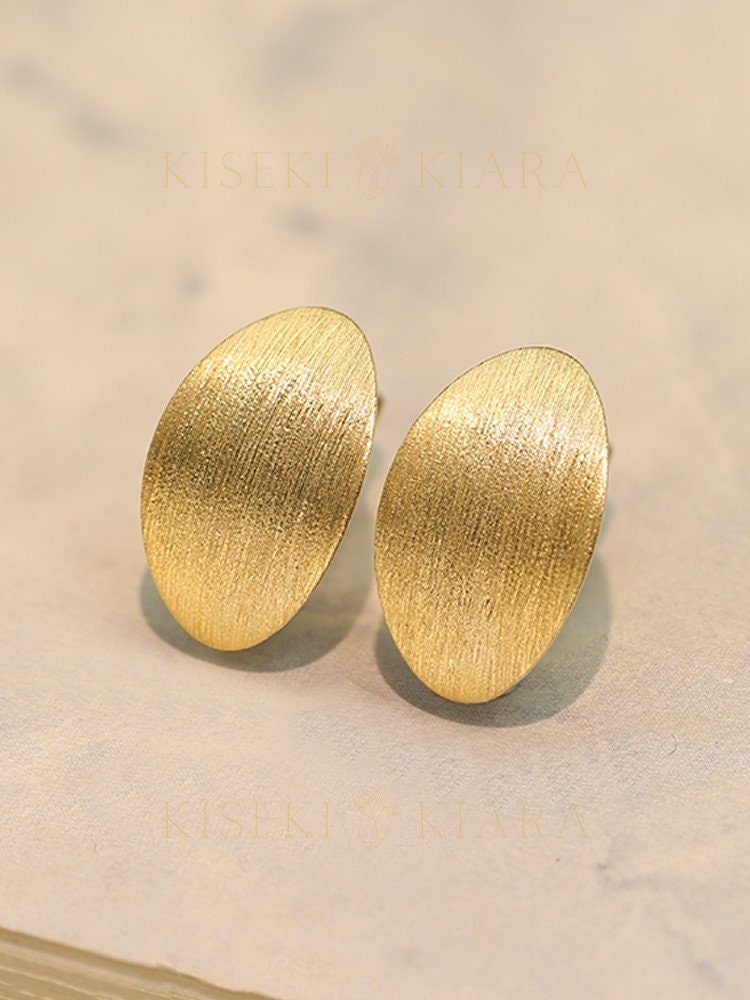 18k Solid Gold Brushed Finish Oval Hoop Earrings, Modern Oval Earrings, Chic Earrings, Oval Hoop Statement Earrings, Minimalist Hoop Earring