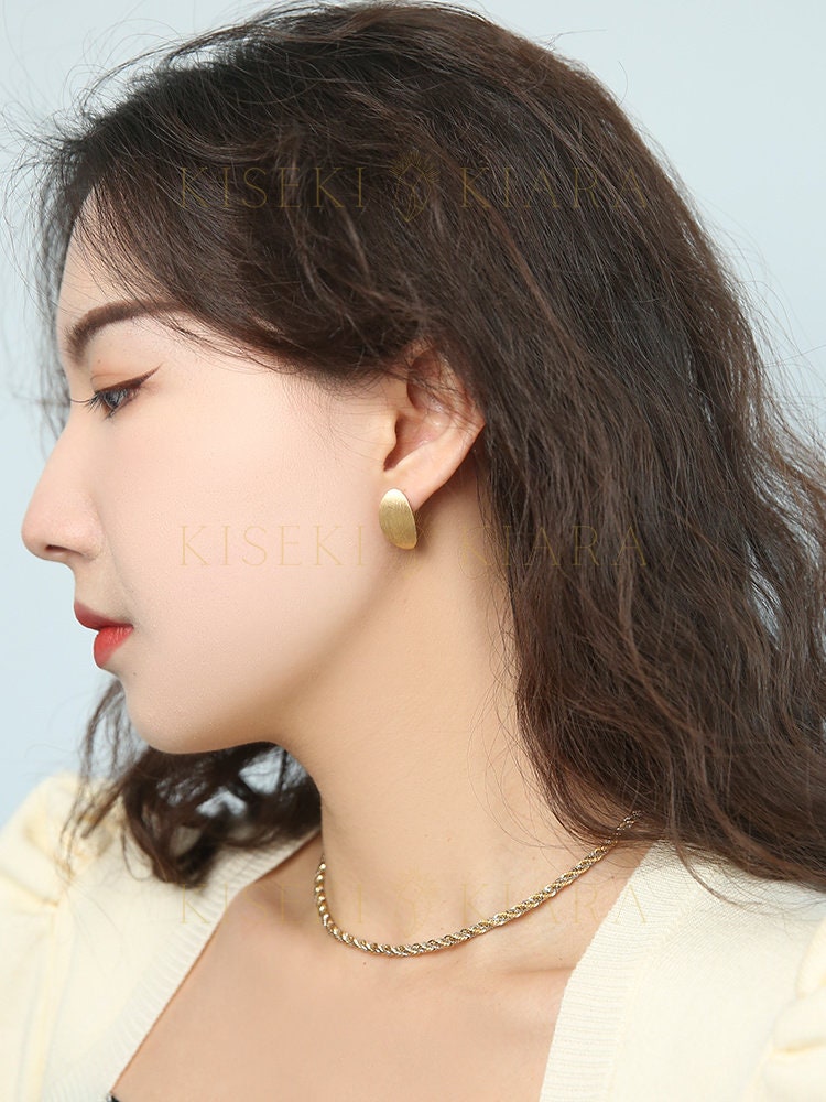 18k Solid Gold Brushed Finish Oval Hoop Earrings, Modern Oval Earrings, Chic Earrings, Oval Hoop Statement Earrings, Minimalist Hoop Earring