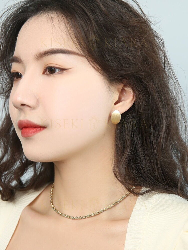 18k Solid Gold Brushed Finish Oval Hoop Earrings, Modern Oval Earrings, Chic Earrings, Oval Hoop Statement Earrings, Minimalist Hoop Earring