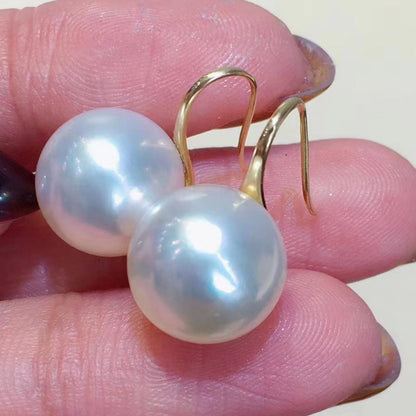 10k Solid Gold 12MM Mother of Pearl Elegant Fish Hook Earrings, Classic Ivory Pearl Earrings, Wedding Bridal Earrings, Modern Pearl Earrings